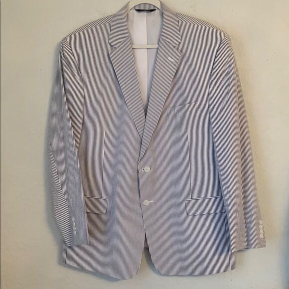 Jos. A. Bank Other - Jos.A Bank Cotton Blue White Striped Men's Blazer Pockets Two Button Size 48R
